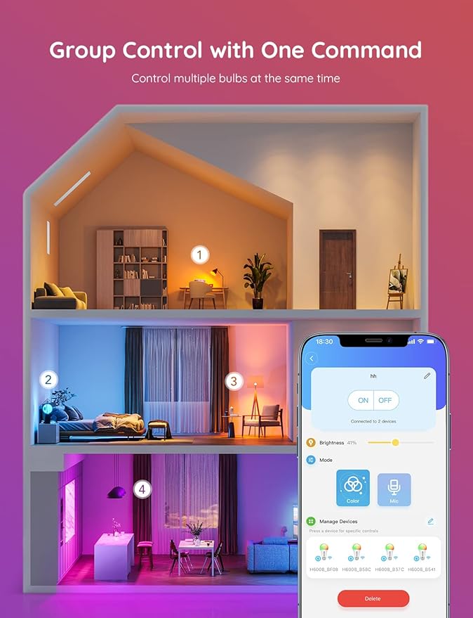 Smart Wi-Fi Color-Changing LED Bulbs – Works with Alexa & Google