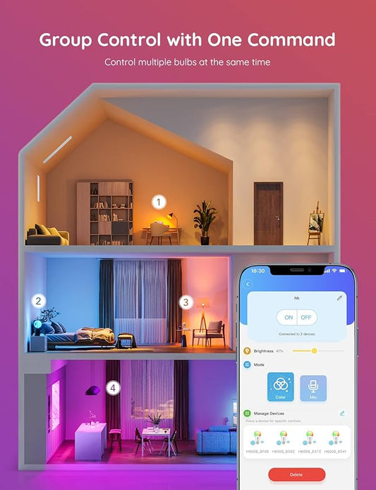 Smart Wi-Fi Color-Changing LED Bulbs – Works with Alexa & Google